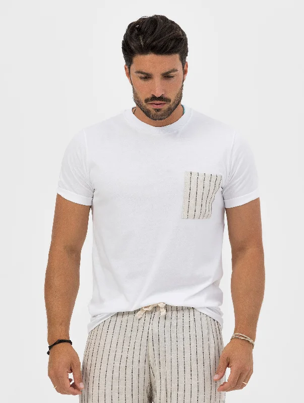 BENTON STRIPED POCKET T-SHIRT IN WHITE