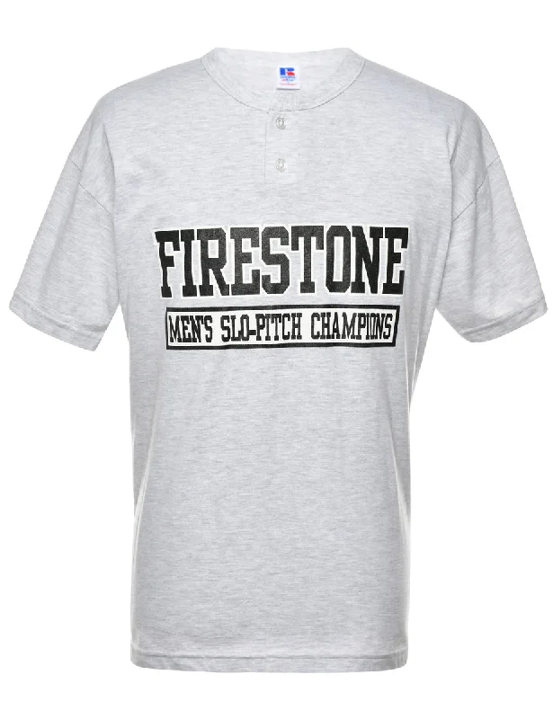 Button Front Firestone Printed T-shirt - L