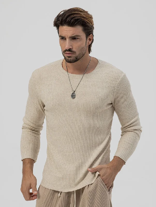 DAMIAN LONG SLEEVED T-SHIRT IN BEIGE