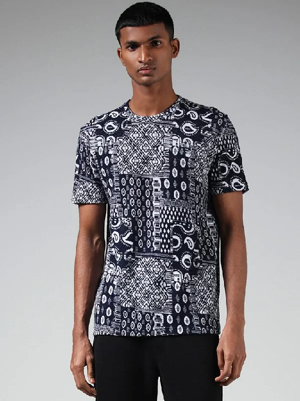 ETA Navy Printed Cotton Relaxed-Fit T-Shirt