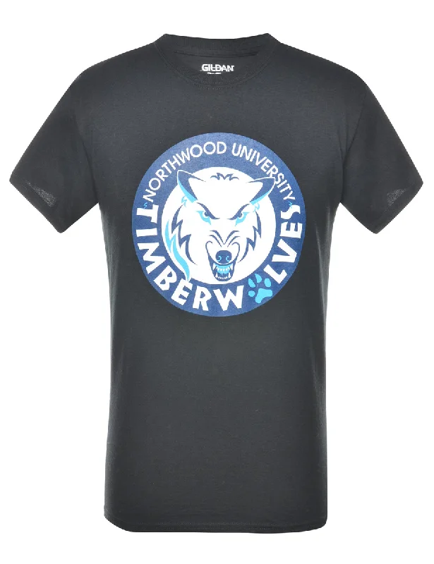 Gildan Northwood University Timber Wolves Printed Blue & Black T-shirt - S