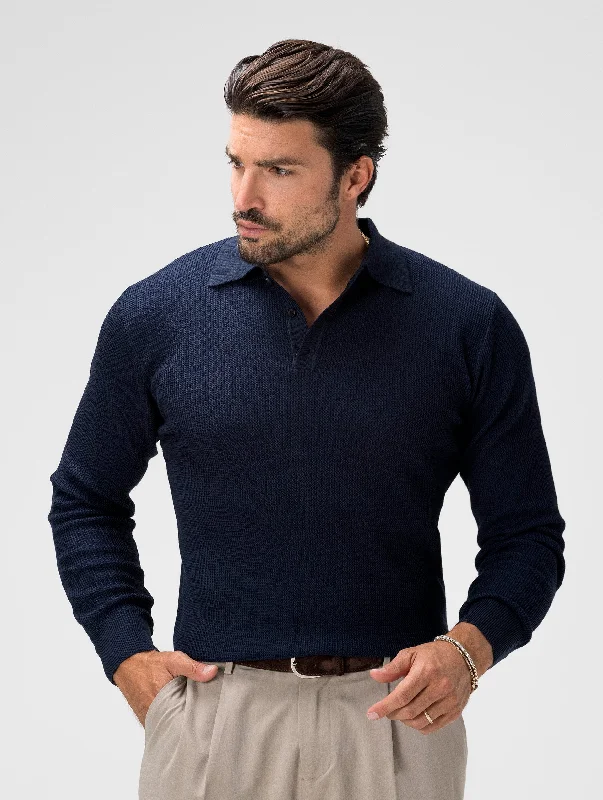 JIN KNITTED LONG SLEEVED POLO IN BLUE