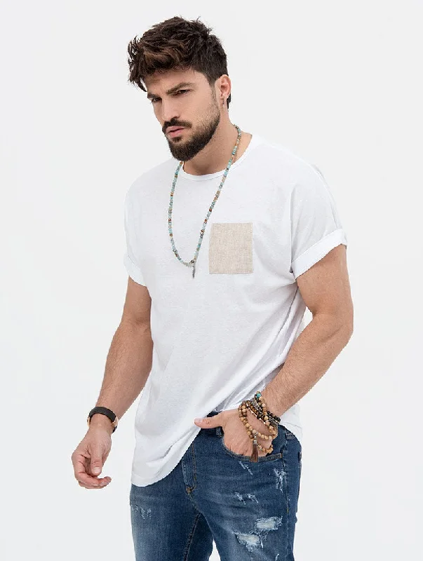 JOHN POCKET T-SHIRT IN WHITE AND SAND