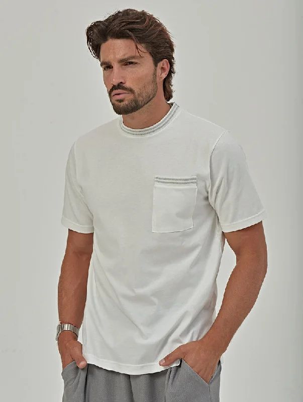 JORGE POCKET T-SHIRT IN CREAM AND GREY