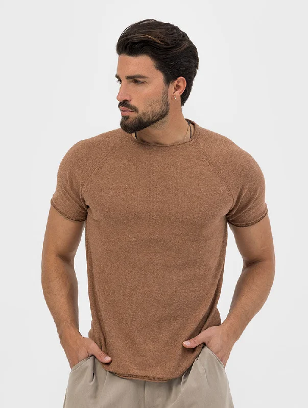 KNITTED BASIC T-SHIRT IN RUST