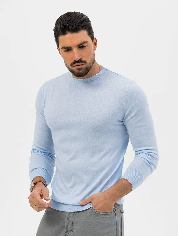 KNITTED LONG T-SHIRT IN LIGHT BLUE