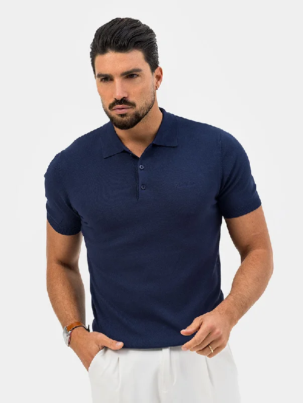 KNITTED SHORT POLO IN BLUE NAVY