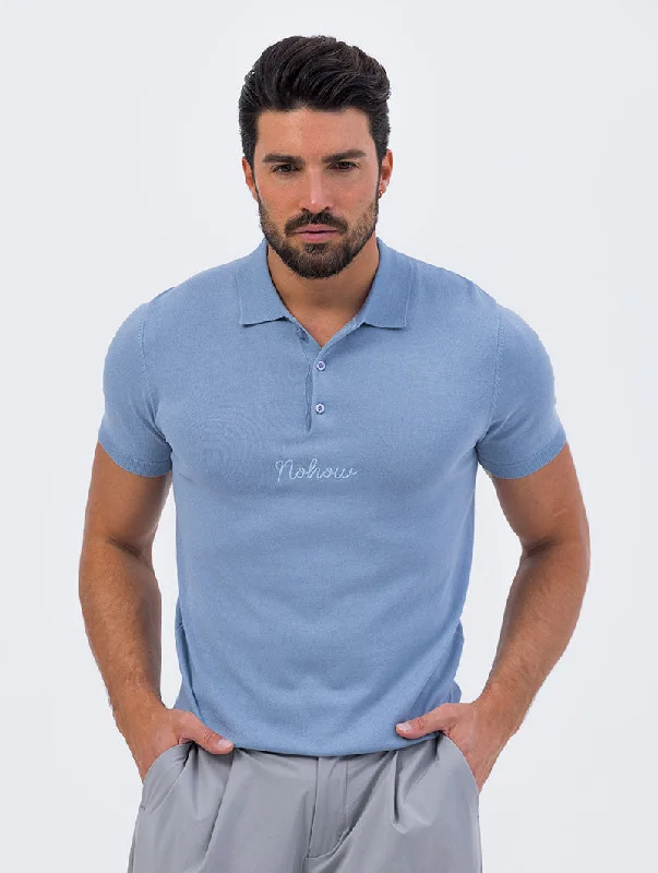 KNITTED SHORT POLO IN LIGHT BLUE