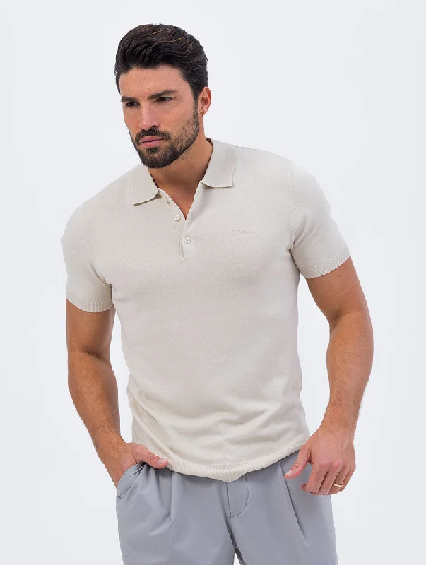 KNITTED SHORT POLO IN SAND