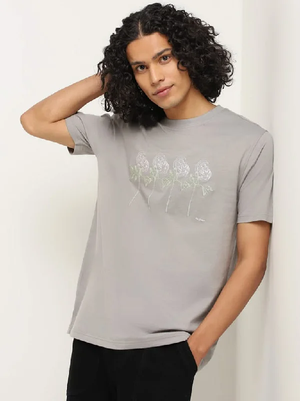 Nuon Grey Cotton Relaxed Fit T-Shirt