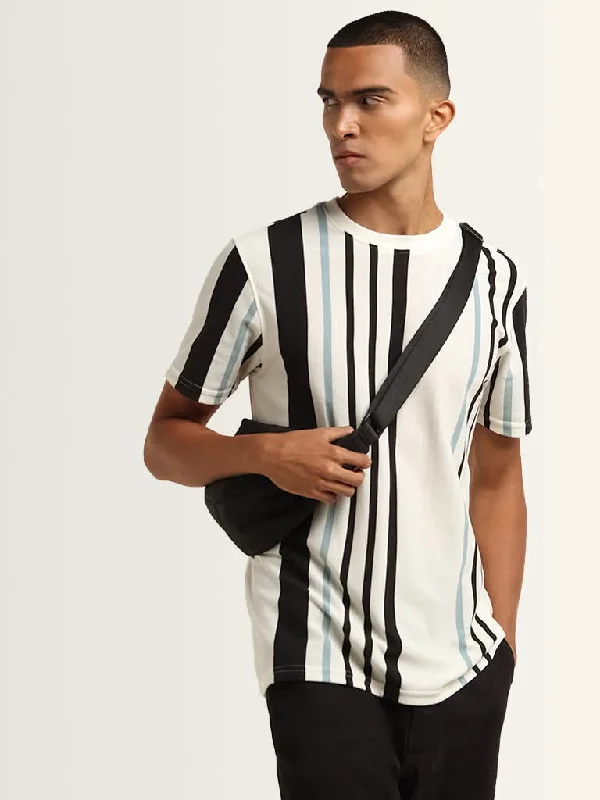 Nuon Multicolour Striped Cotton Blend Slim Fit T-Shirt