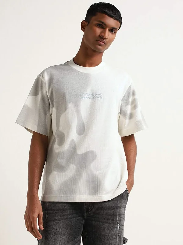 Nuon Off-White Knit Weave Relaxed Fit T-Shirt