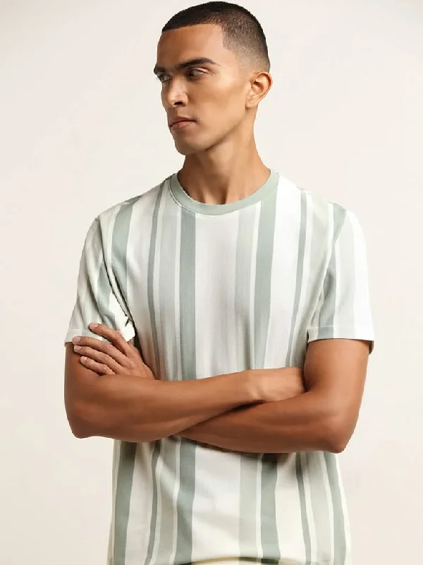 Nuon Sage Stripe Printed Slim Fit T-Shirt