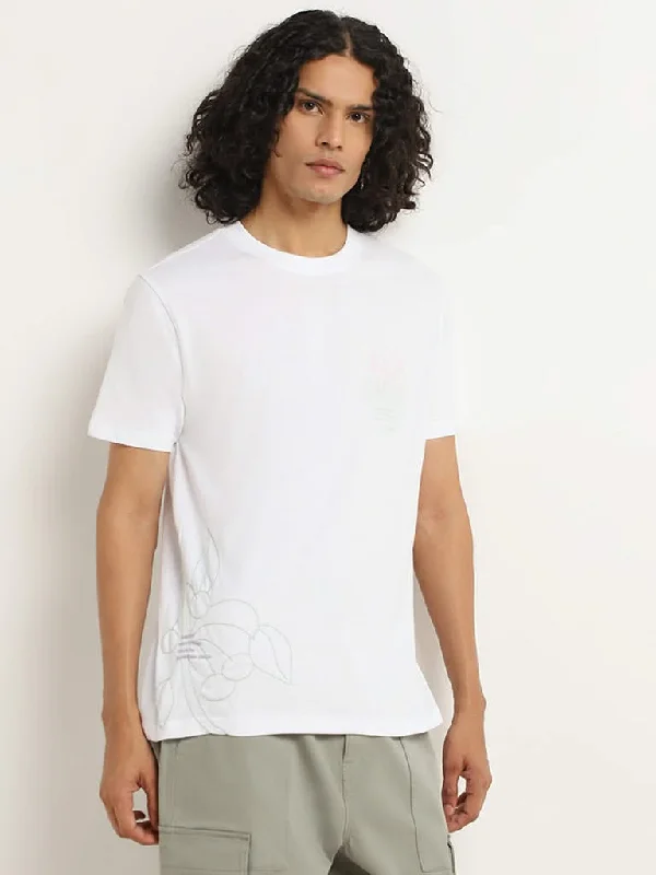 Nuon White Printed Slim Fit T-Shirt