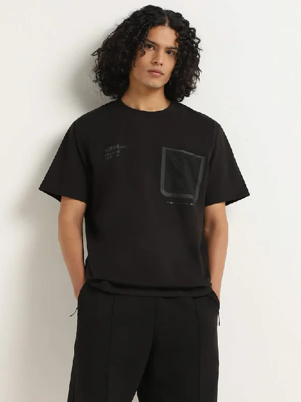 Studiofit Black Printed Relaxed Fit T-Shirt