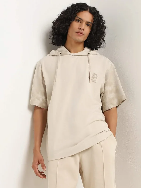 Studiofit Cream Hoodie Relaxed Fit T-Shirt