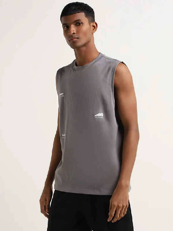 Studiofit Dark Grey Embossed Relaxed Fit T-Shirt