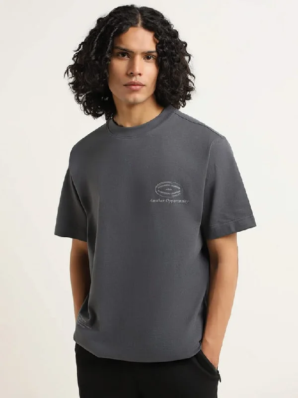 Studiofit Grey Printed Relaxed Fit T-Shirt