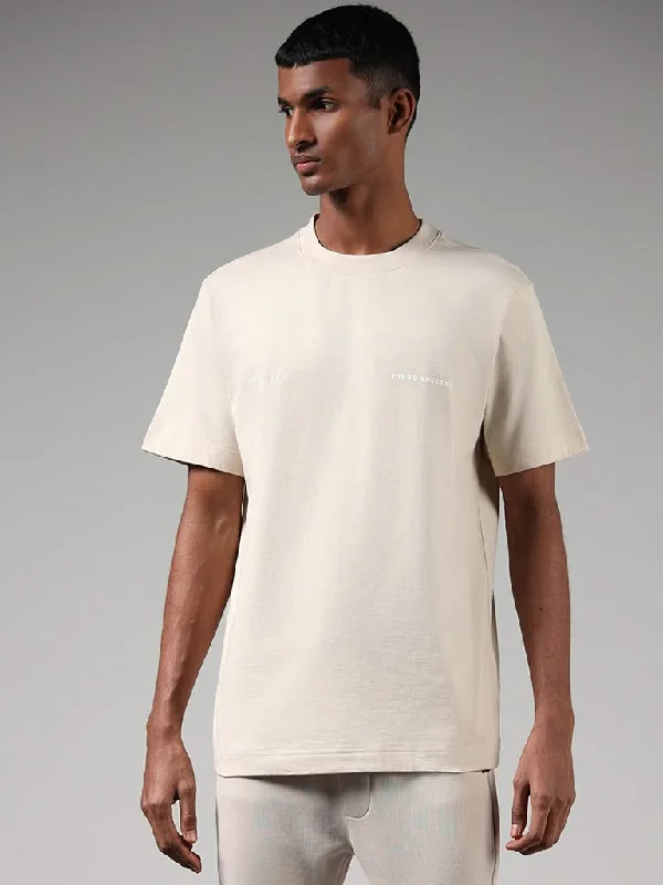 Studiofit Solid Beige Cotton T-Shirt