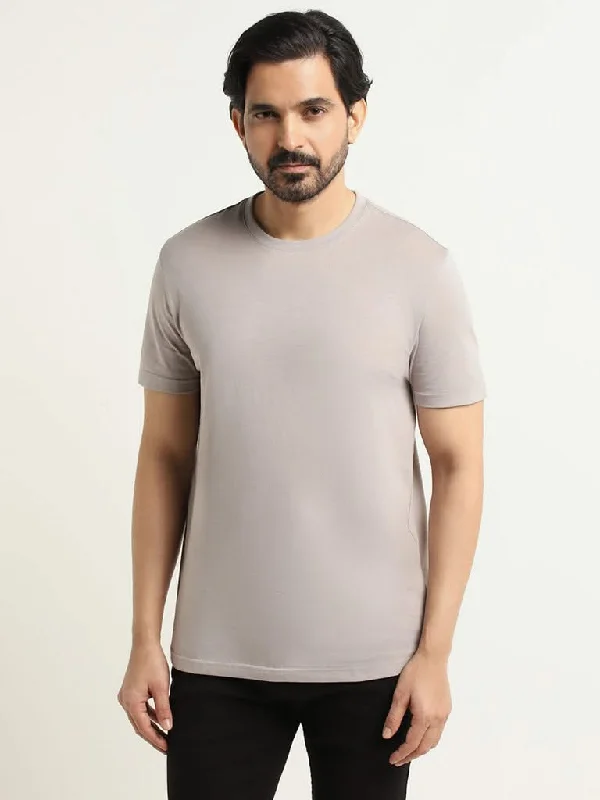 WES Casuals Light Grey Cotton Slim Fit T-Shirt