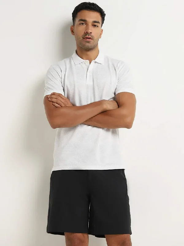 WES Casuals Light Grey Leaf-Printed Slim Fit Polo T-Shirt