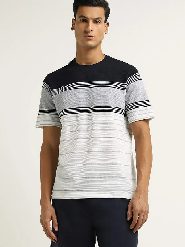 WES Lounge Grey Striped Cotton Blend Relaxed Fit T-Shirt